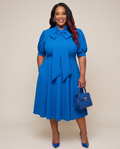 Royal Blue Self Tie Bow Midi Dress