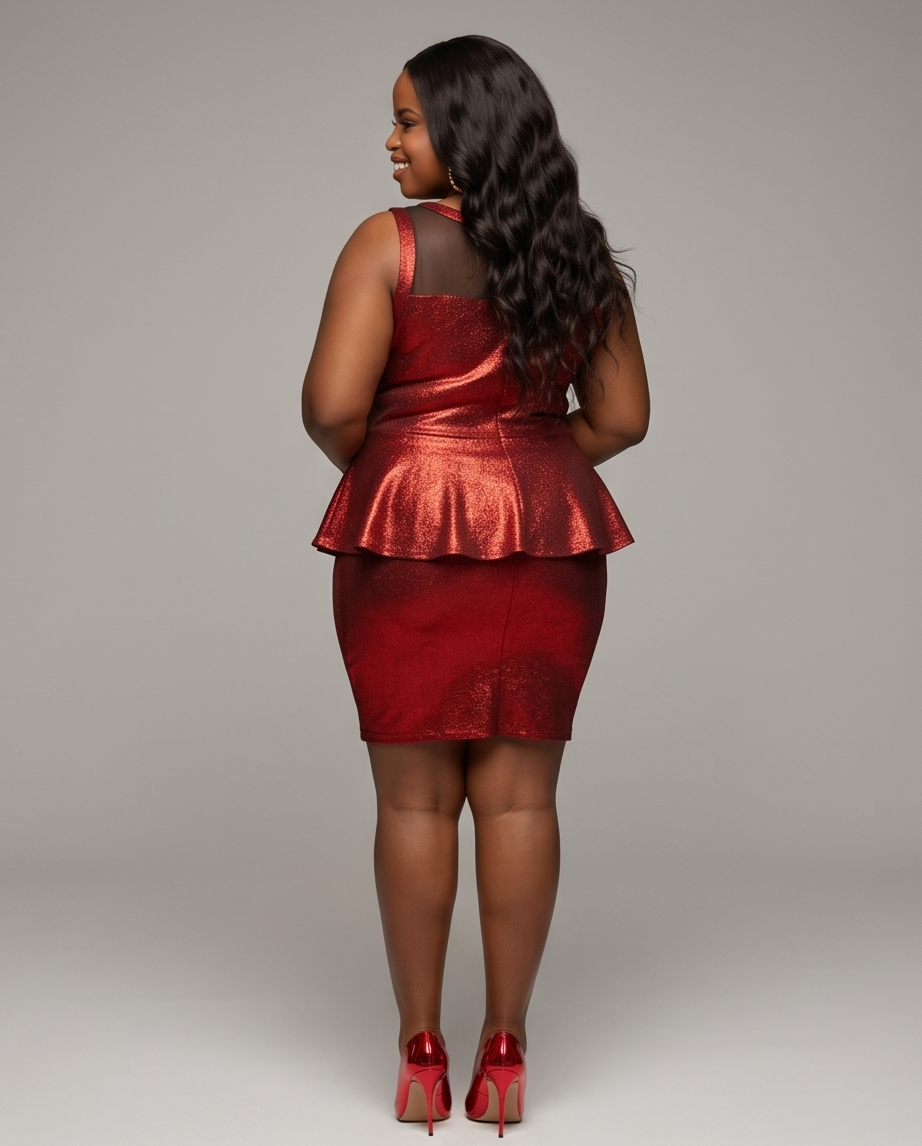 Plus Size Red Glitter Peplum Dress