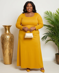 Plus Size Mustard Square Neck Maxi Dress