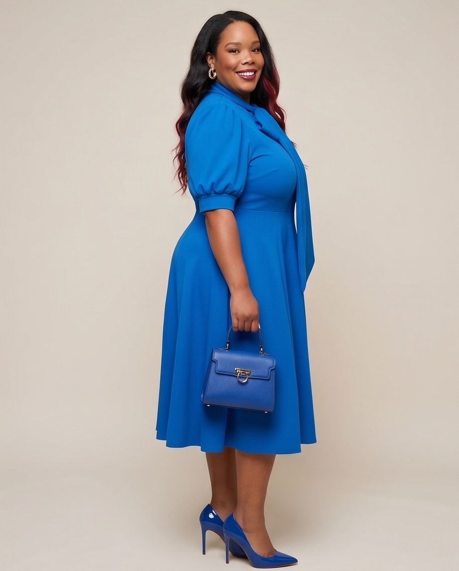 Royal Blue Self Tie Bow Midi Dress