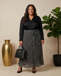 Plus Size Black Maxi Pleated Shirt