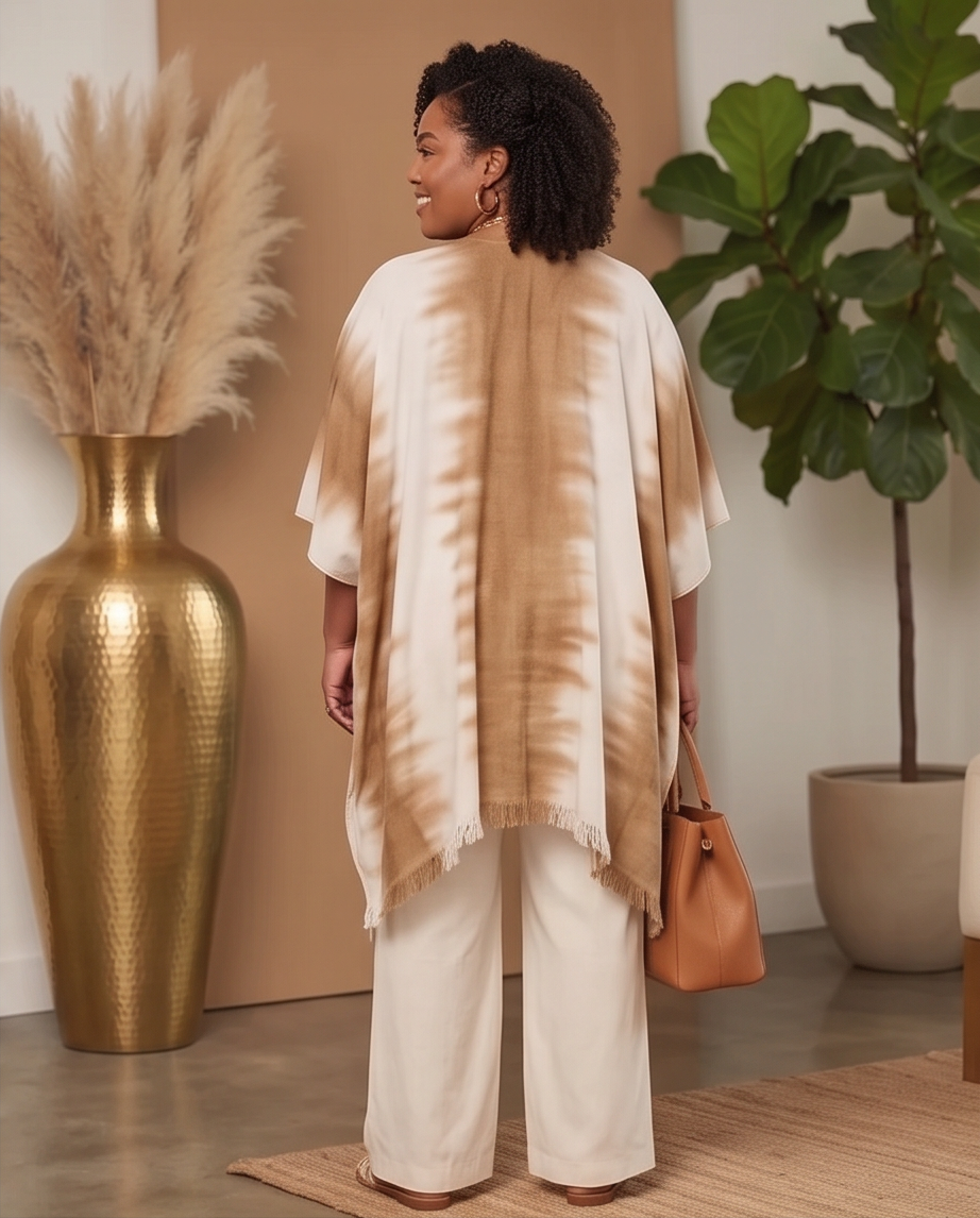 Brown and White Kimono