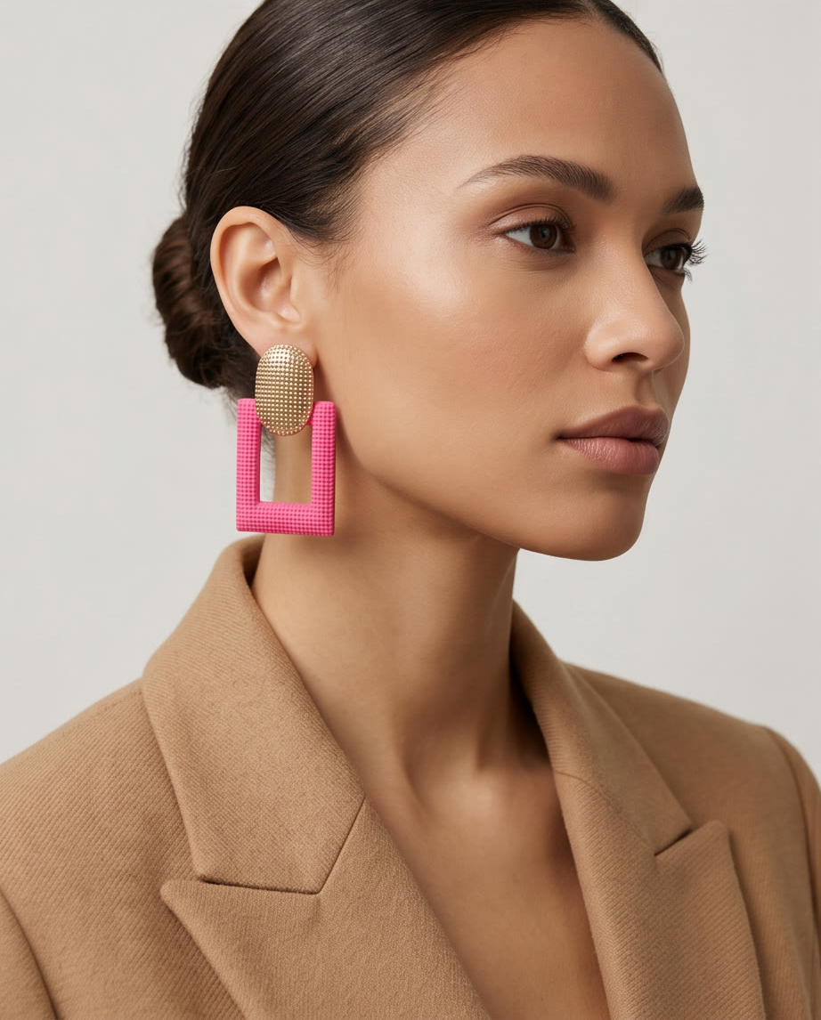 Gold And Pink Boxy Earrings