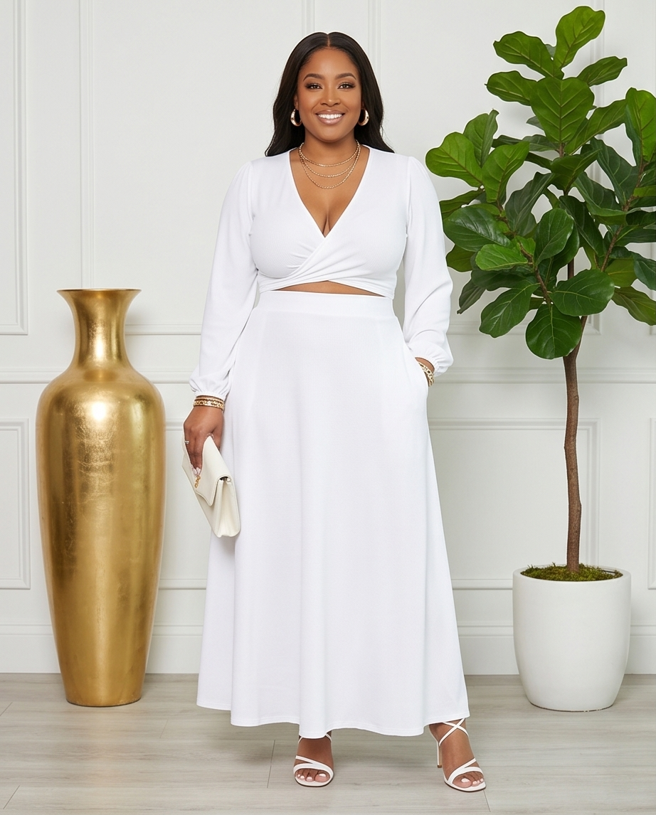 Plus Size White Matching Set