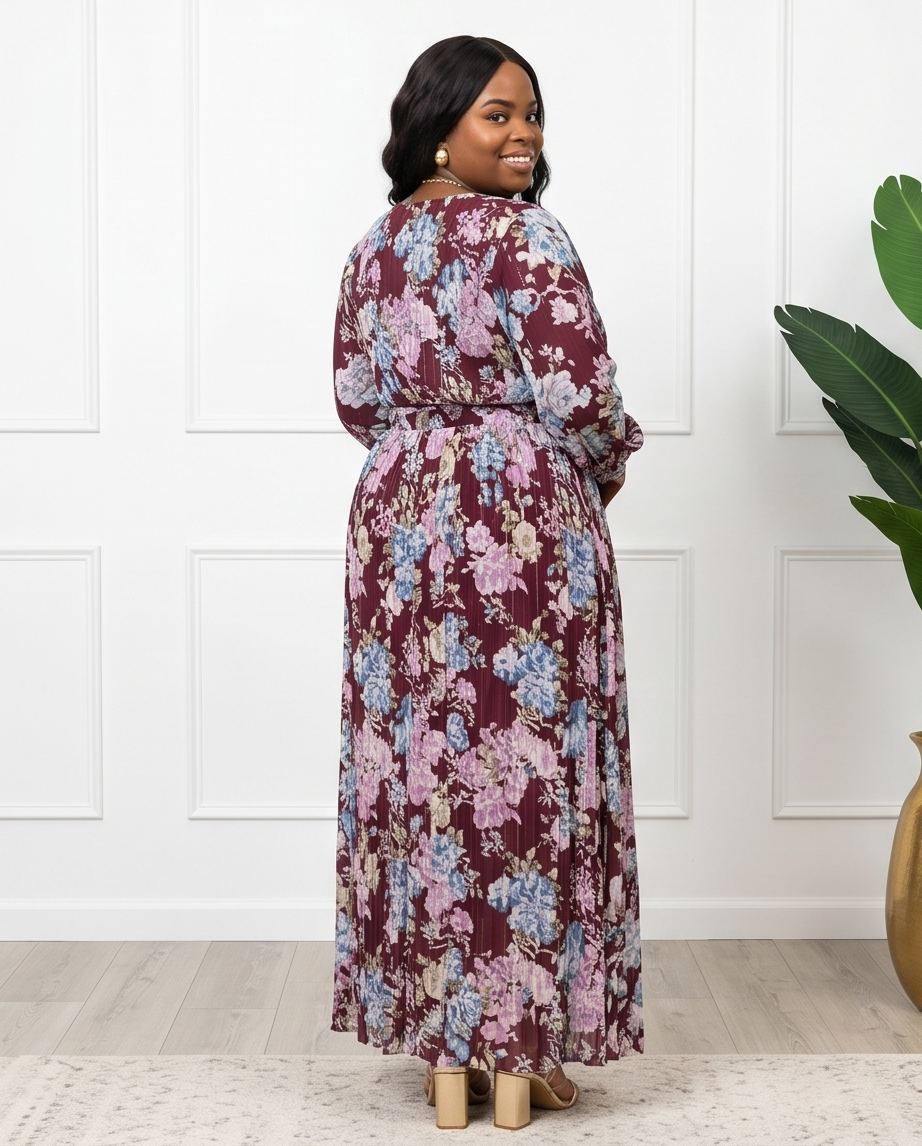 Plus Size Plum Maxi Pleated Dress