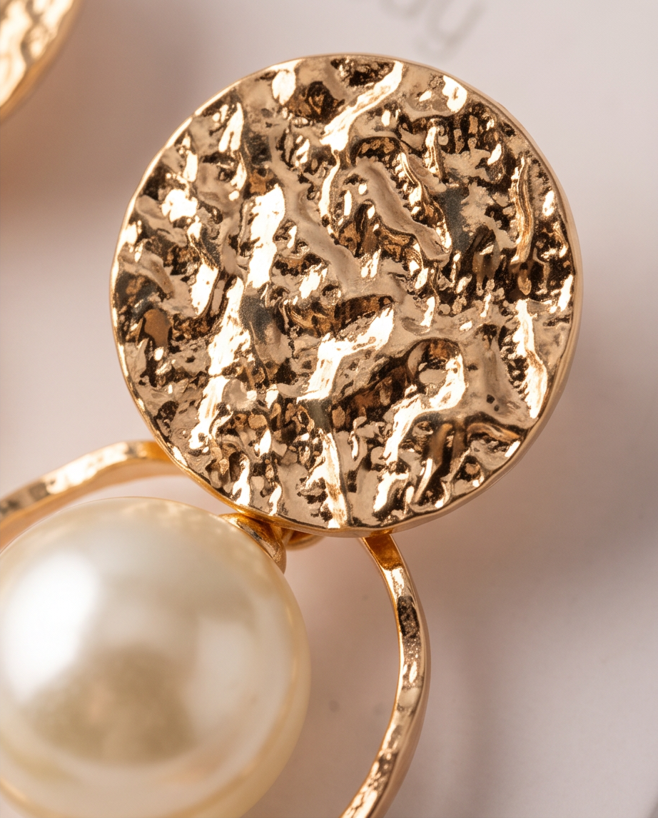 Melody Hammered Pearl Earrings