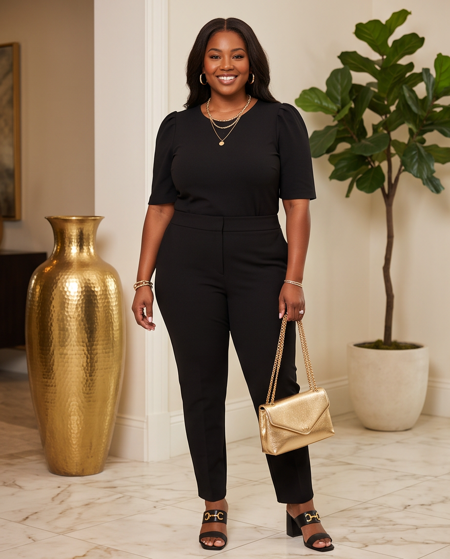 Plus Size Black Gathered Sleeve Top
