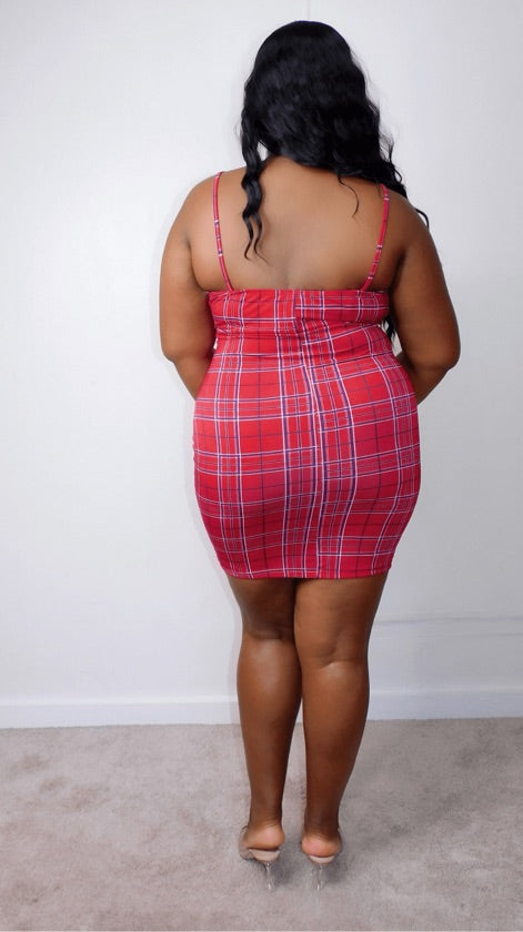 Plus Size Red Checked Dress - 1107