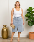 Plus Size Denim Front Slit Denim Skirt