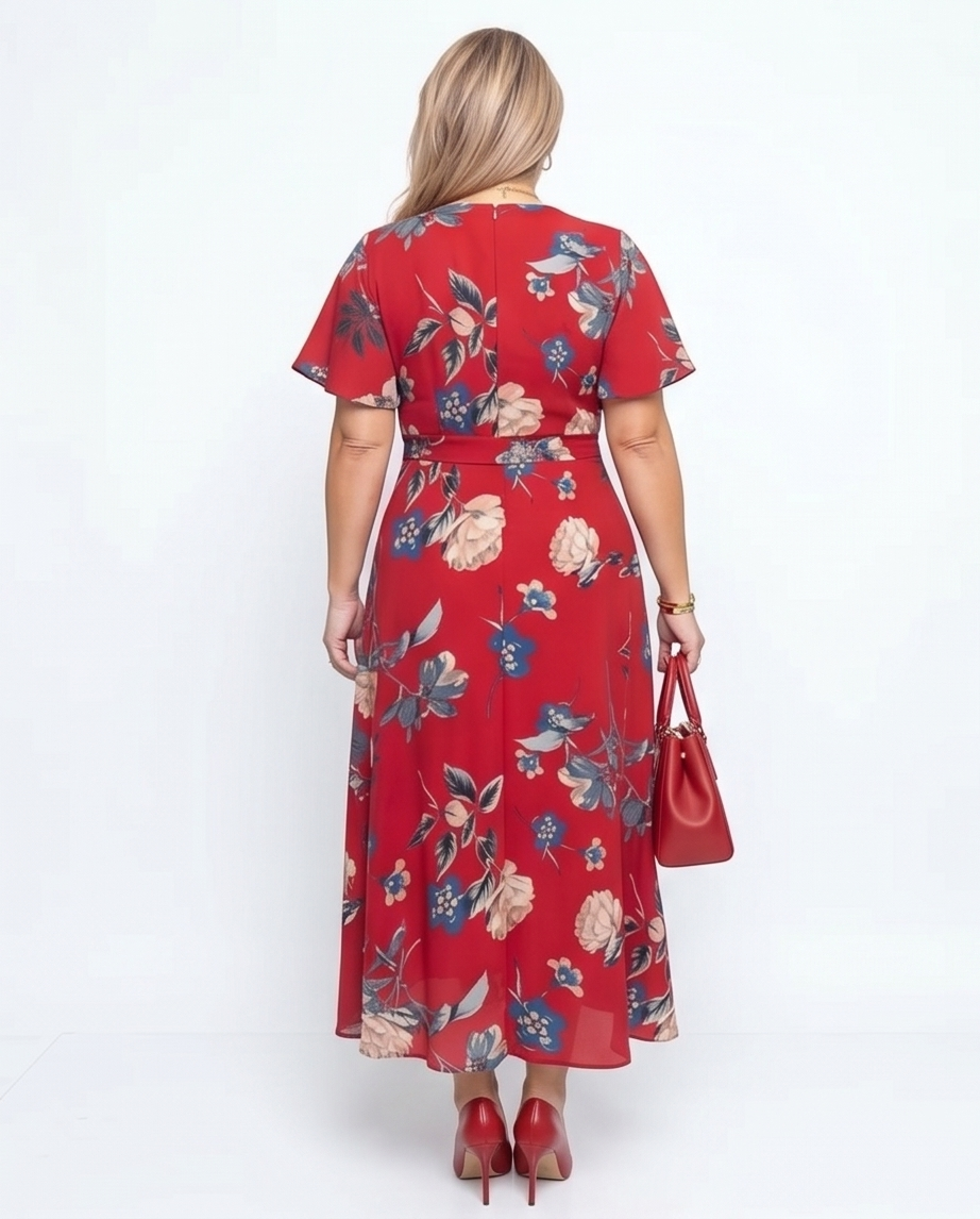 Plus Size Burgundy Floral Maxi Wrap Dress
