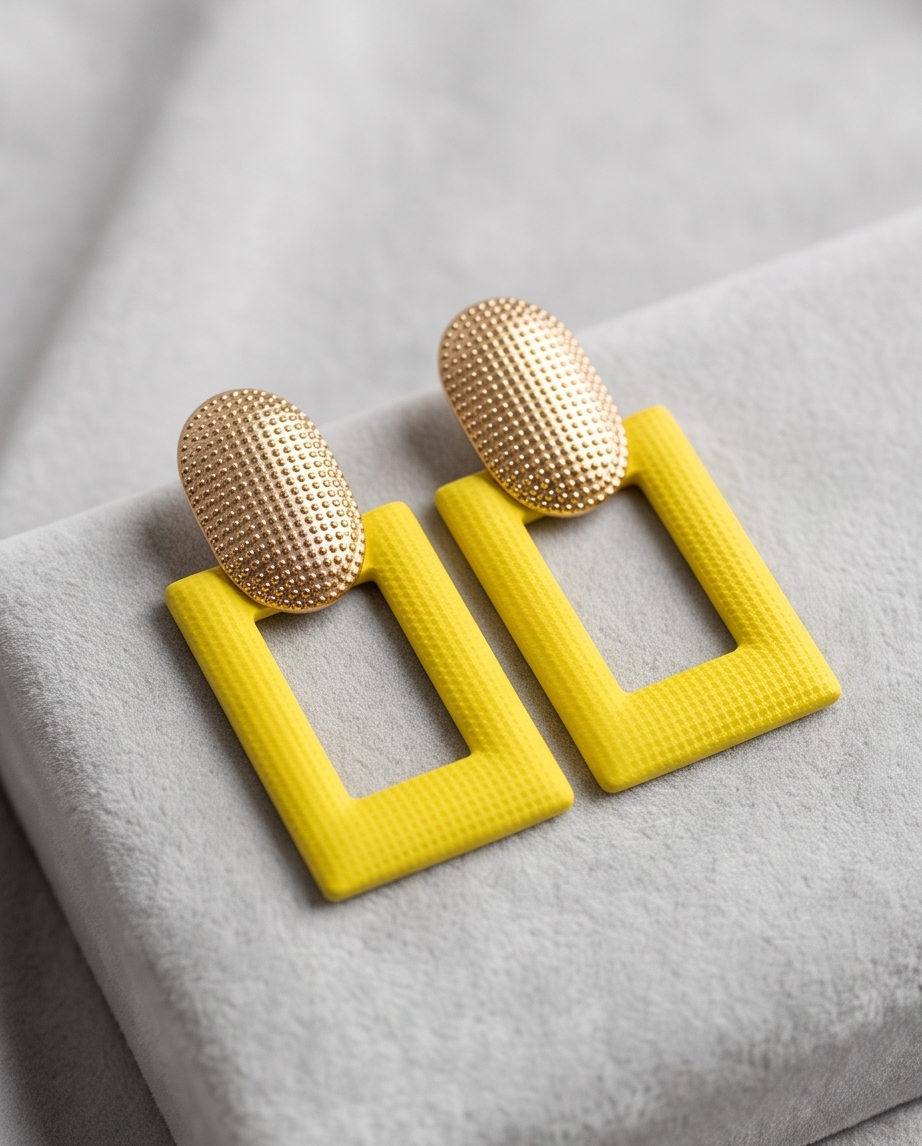Gold And Yellow Boxy Earrings