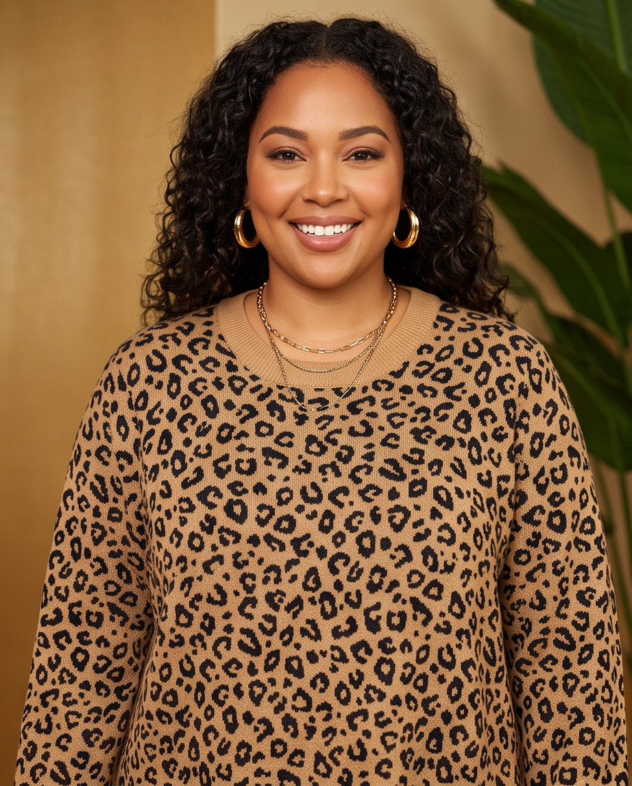 Plus Size Animal Print Sweater Dress