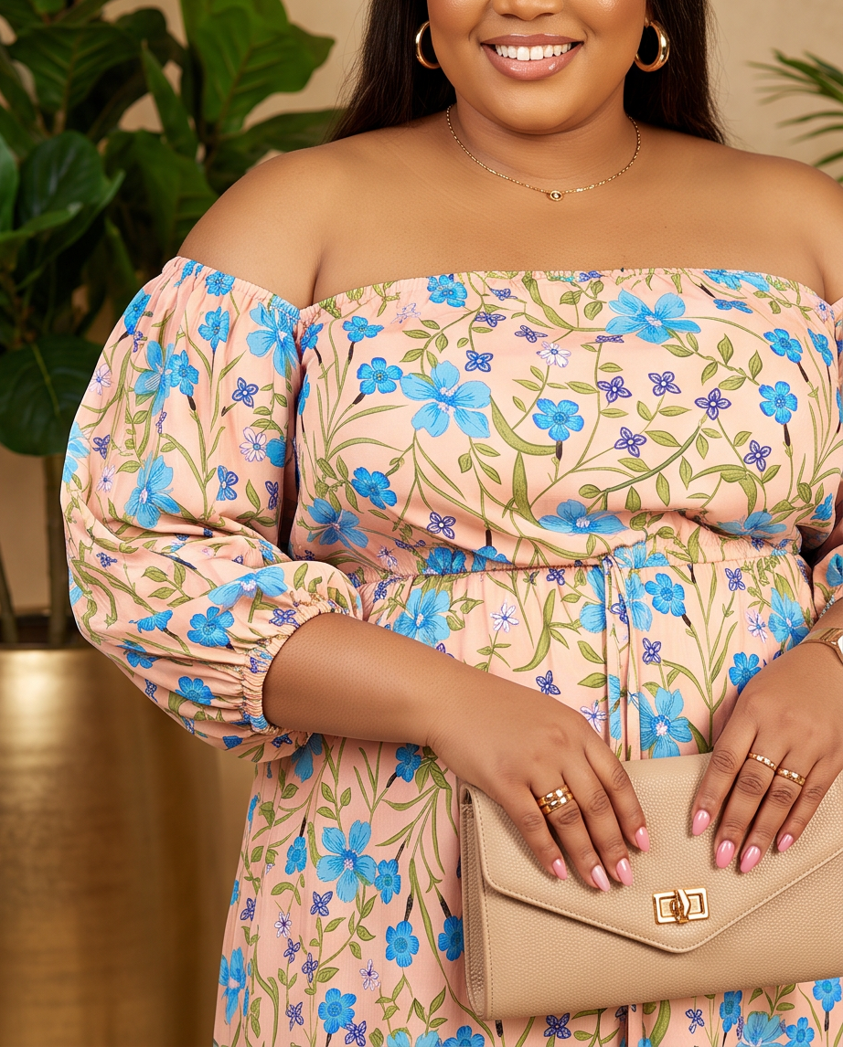 Plus Size Floral Off Shoulder Dress