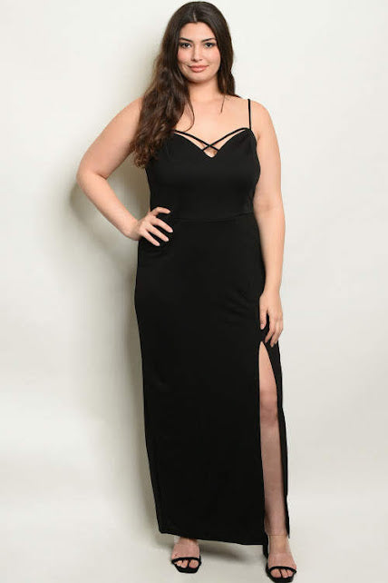 Plus Size Black Strappy Maxi Dress - 1263