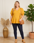 Plus Size Mustard Tie Neck Top