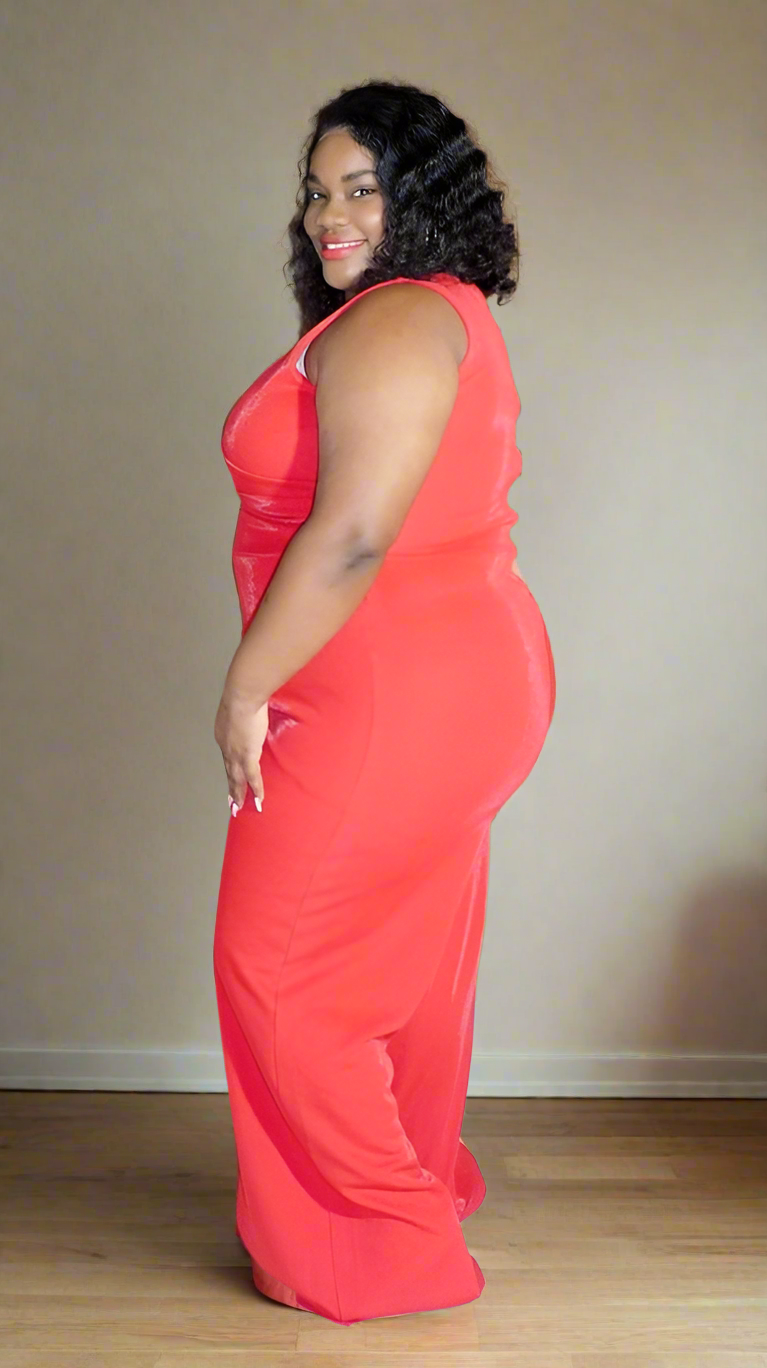 Plus Size Sleeveless Red Wide Leg Jumpsuit - IXB-1767EP