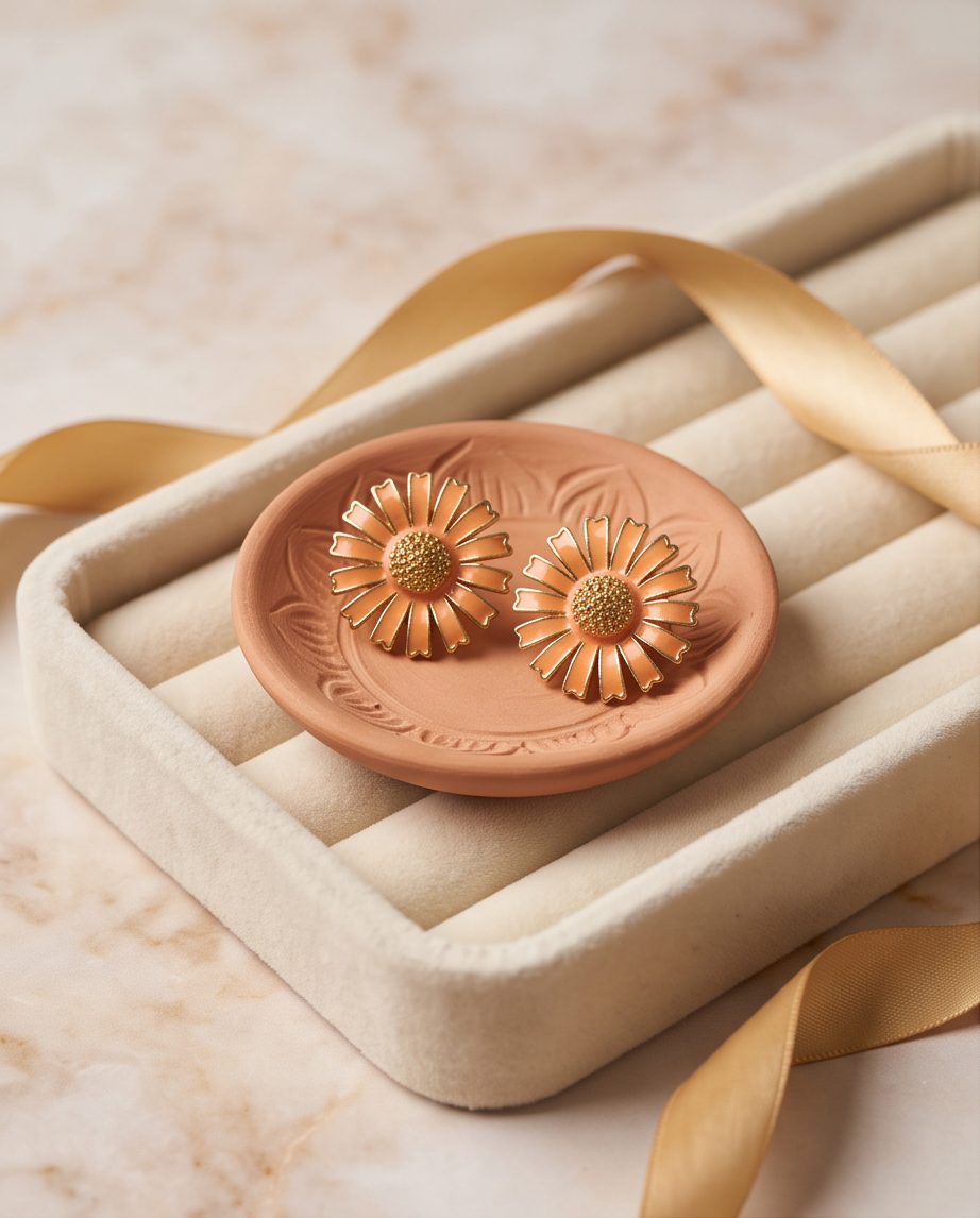 Orange Sunflower Clip On Earring