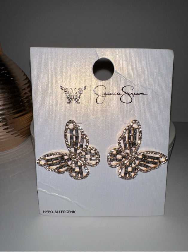 Gold Butterfly Crystal Earring - 0887746983558
