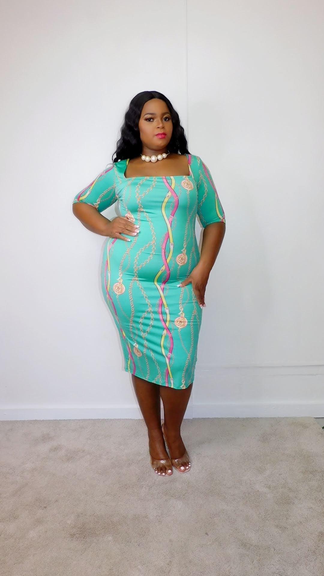Plus Size Chain Link Body-con Dress - 2045DX