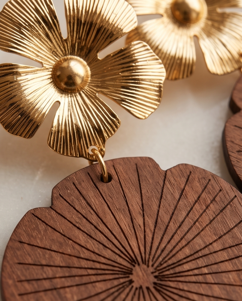 Gold Flower Pattern Earrings