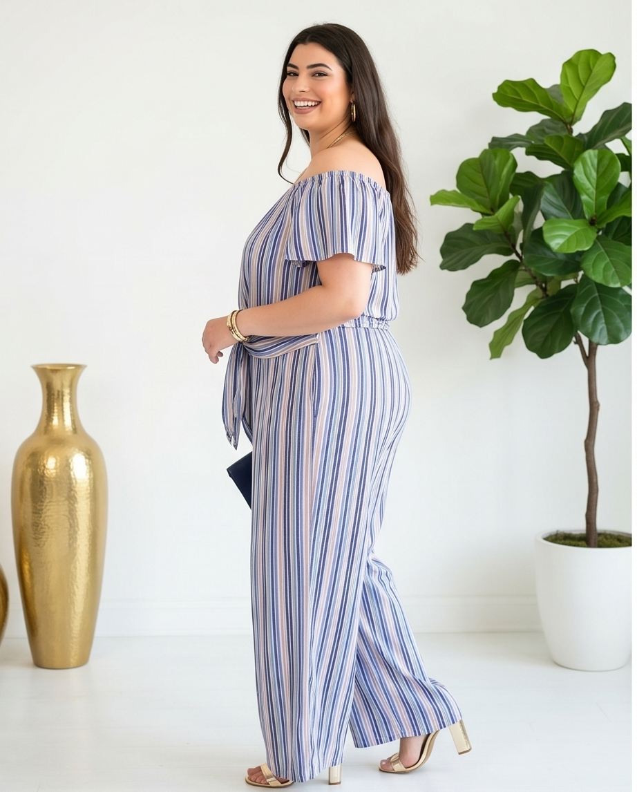 Plus Size Striped Pant Set
