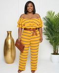 Plus Size Orange Off Shoulder Jumpsuit