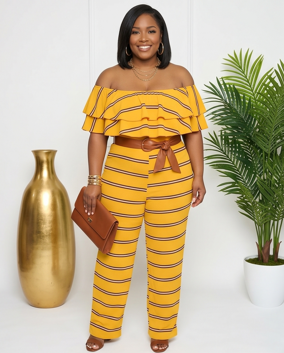 Plus Size Orange Off Shoulder Jumpsuit