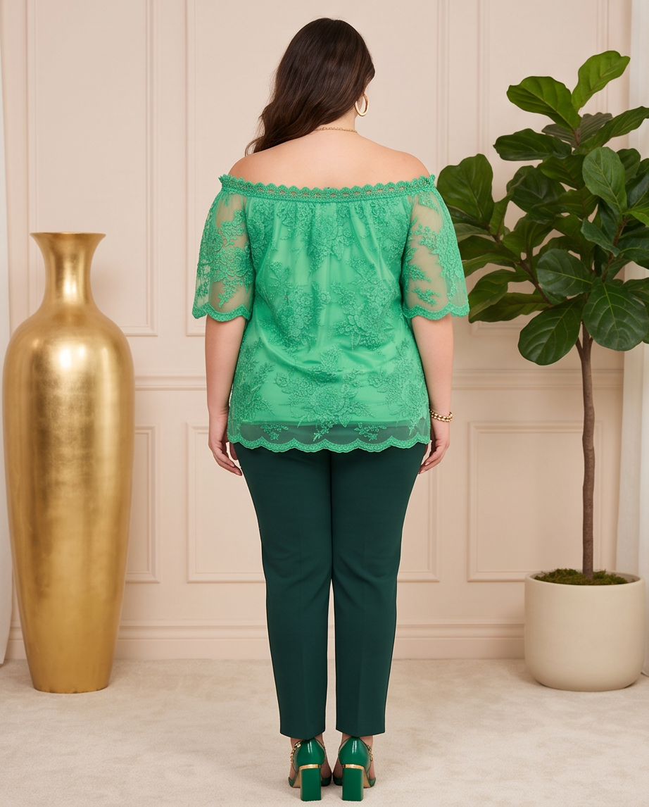 Plus Size Green Lace Top
