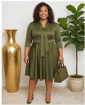 Plus Size Olive Tie Neck Skater Dress