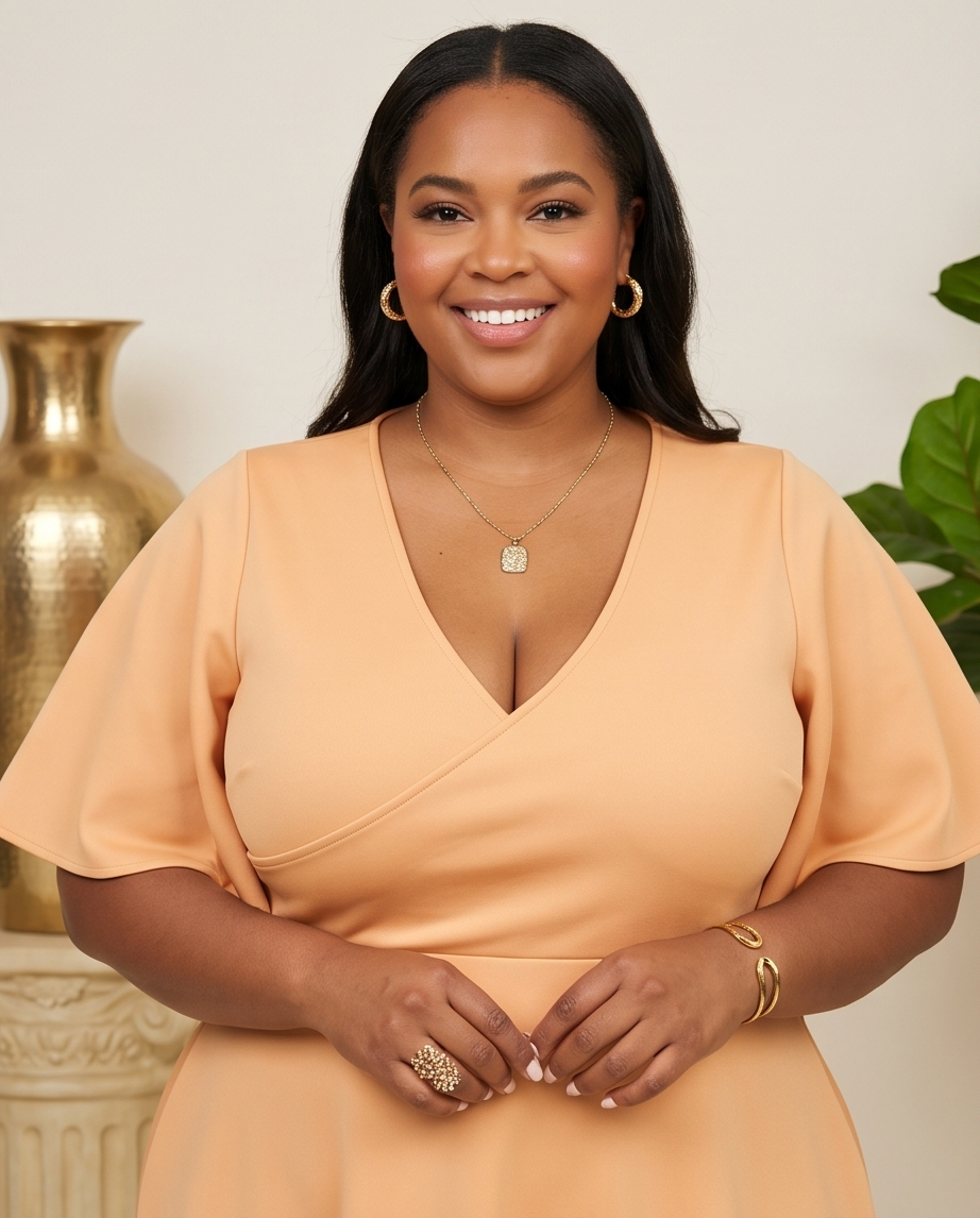 Plus Size Fit & Flare Gold Skater Dress