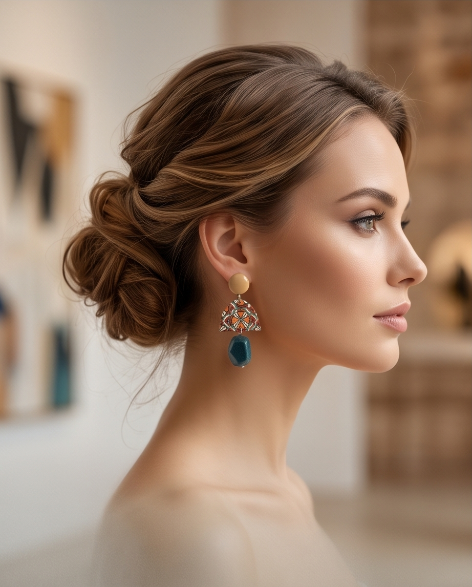 Nude & Teal Drop Earring