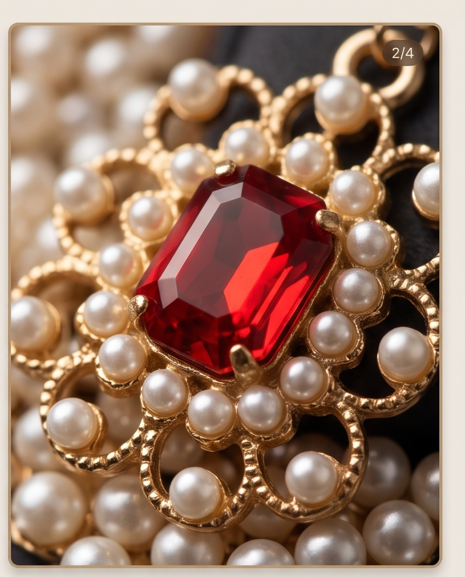 Red Diamond With Pearl Earrings