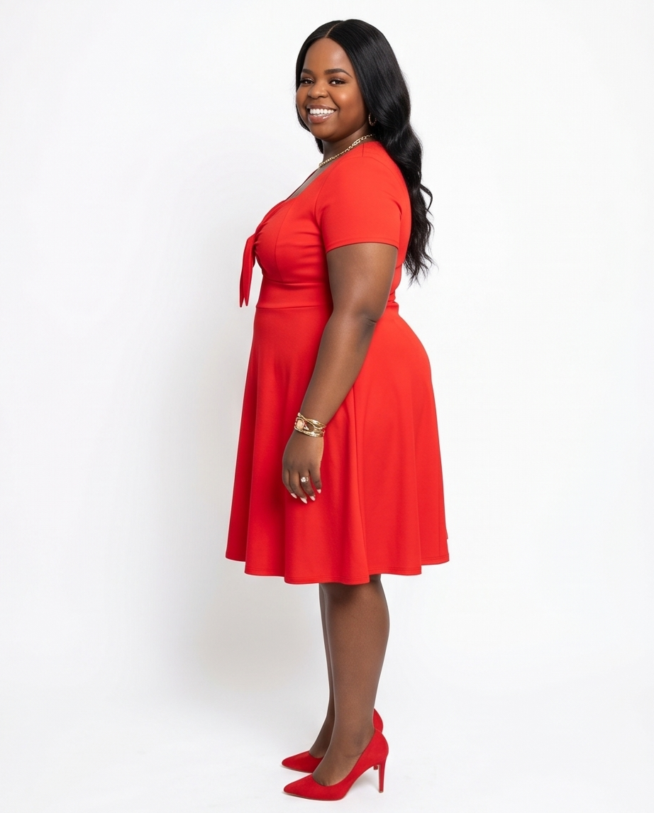 Plus Size Red Knot Front Skater Dress