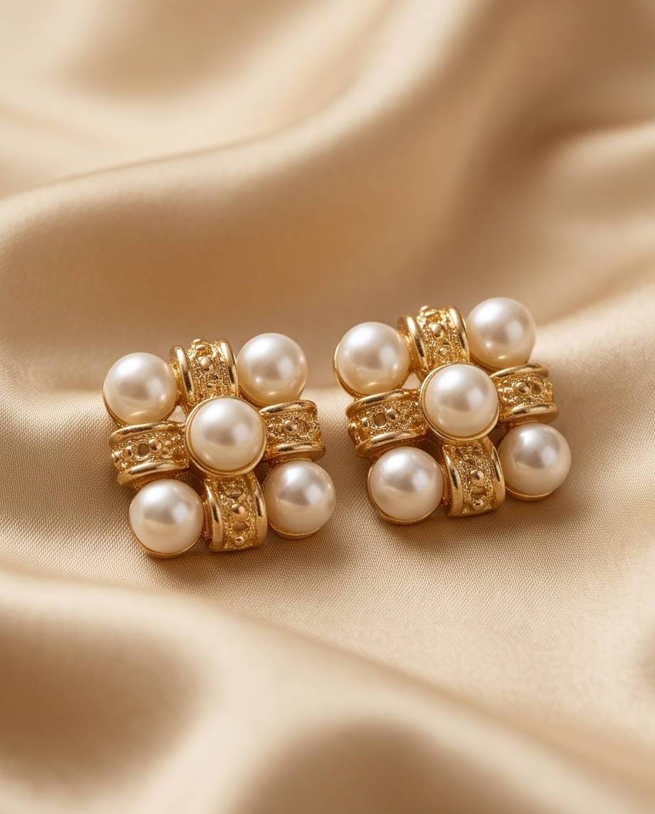 Tara Aligned Golden Pearl Earrings
