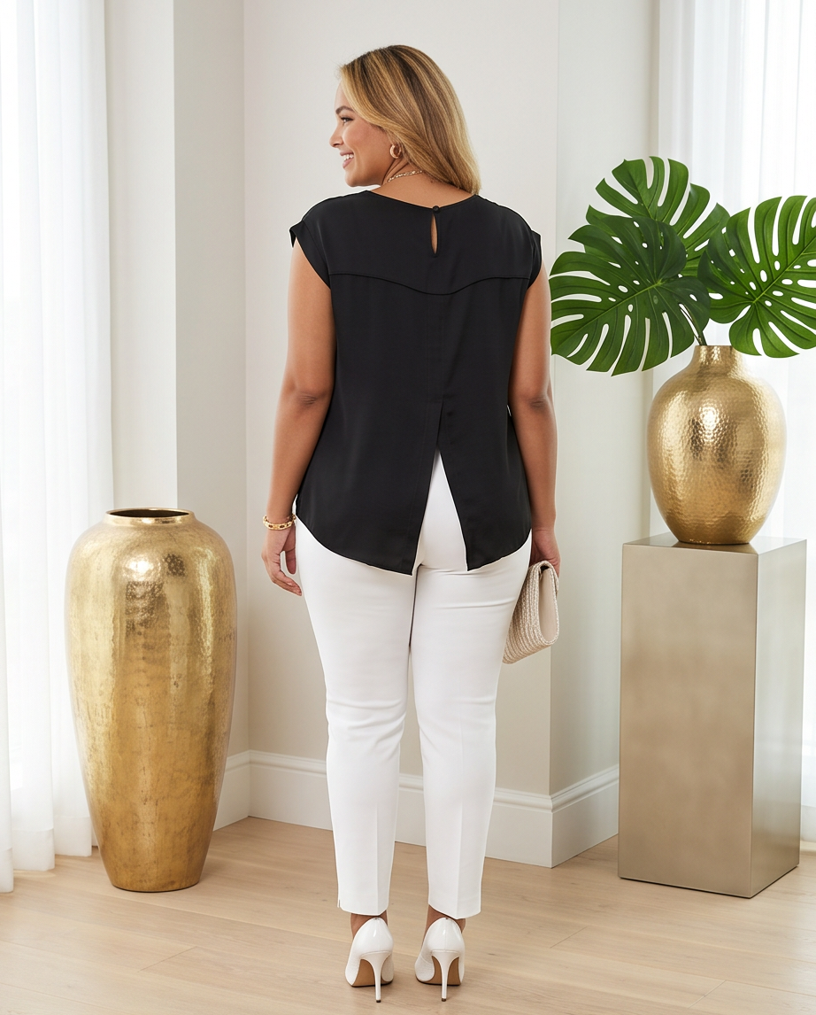 Plus Size Black Silk Top