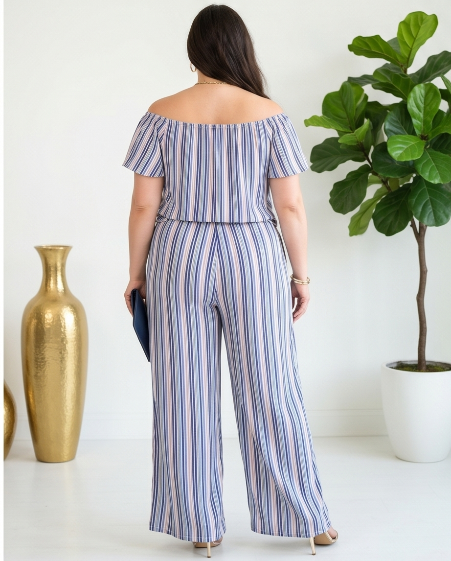 Plus Size Striped Pant Set