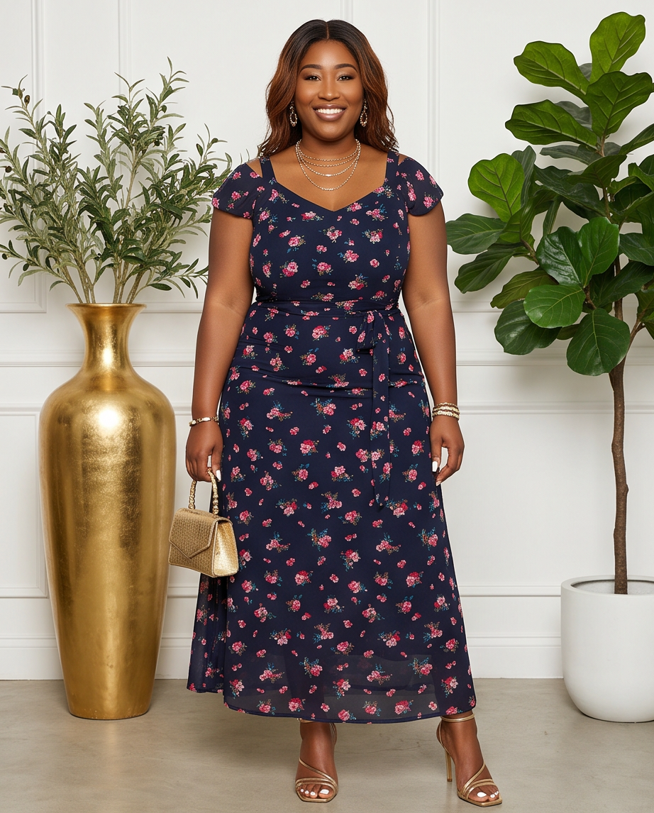 Plus Size Navy Floral Maxi Dress