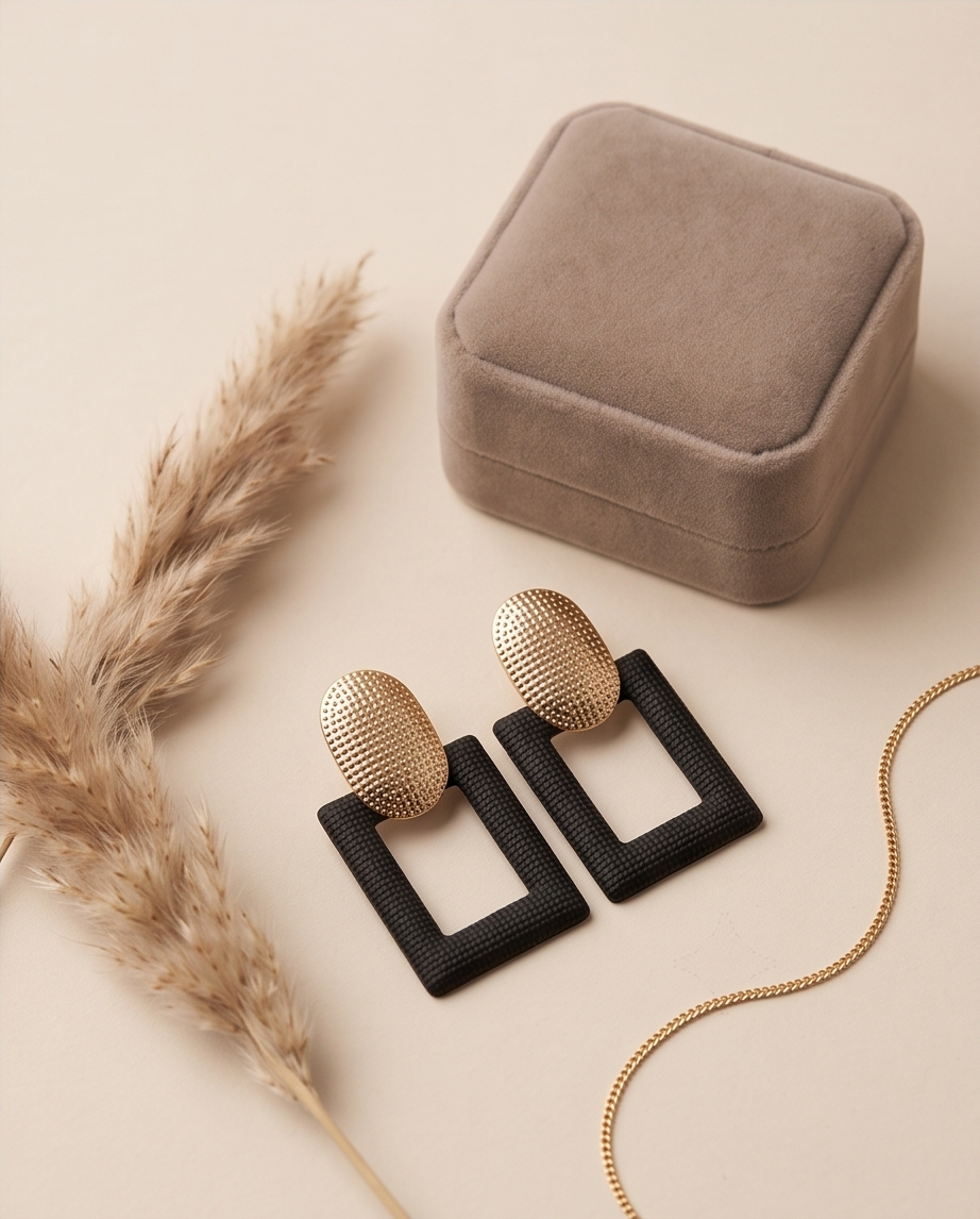 Gold And Black Boxy Earrings