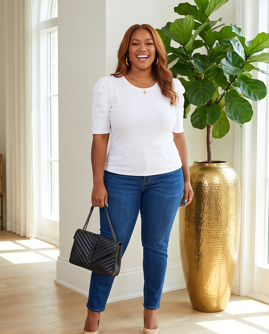 Plus Size White Gathered Sleeve Top