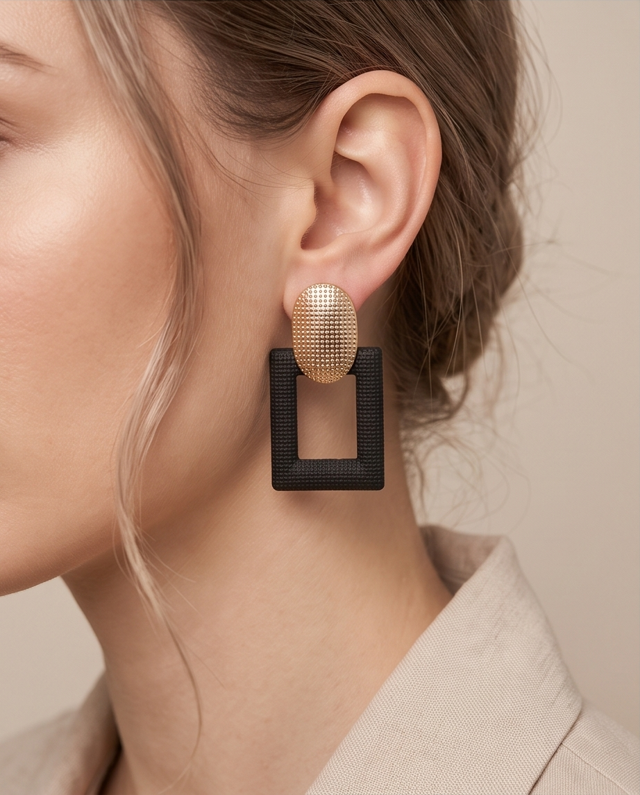 Gold And Black Boxy Earrings