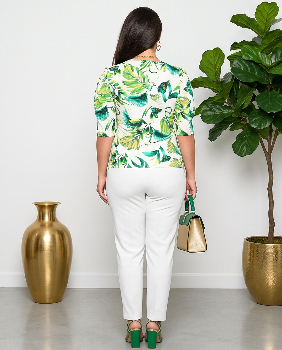 Plus Size Multi Green Wrap Top