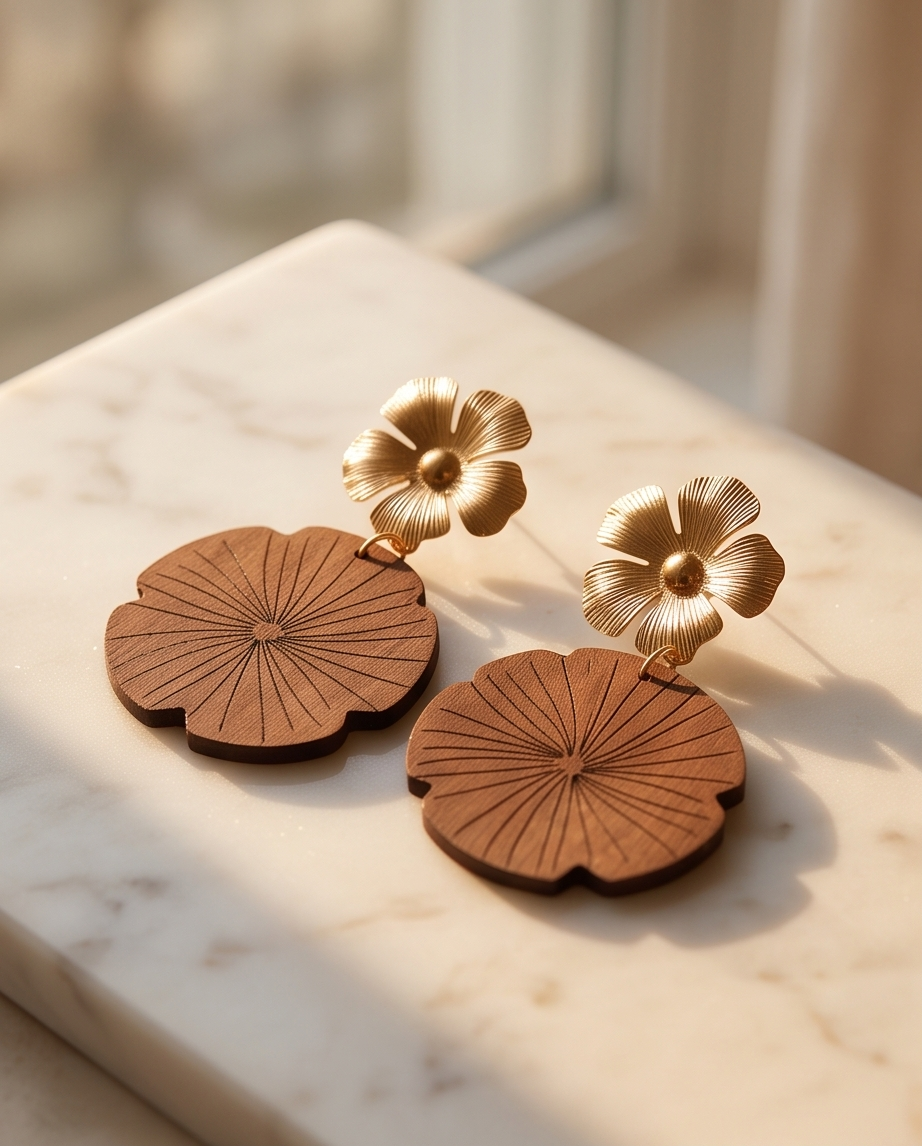 Gold Flower Pattern Earrings