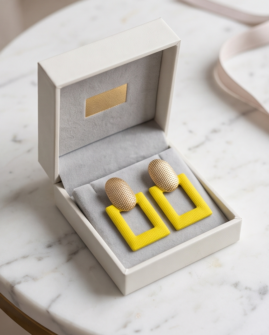 Gold And Yellow Boxy Earrings