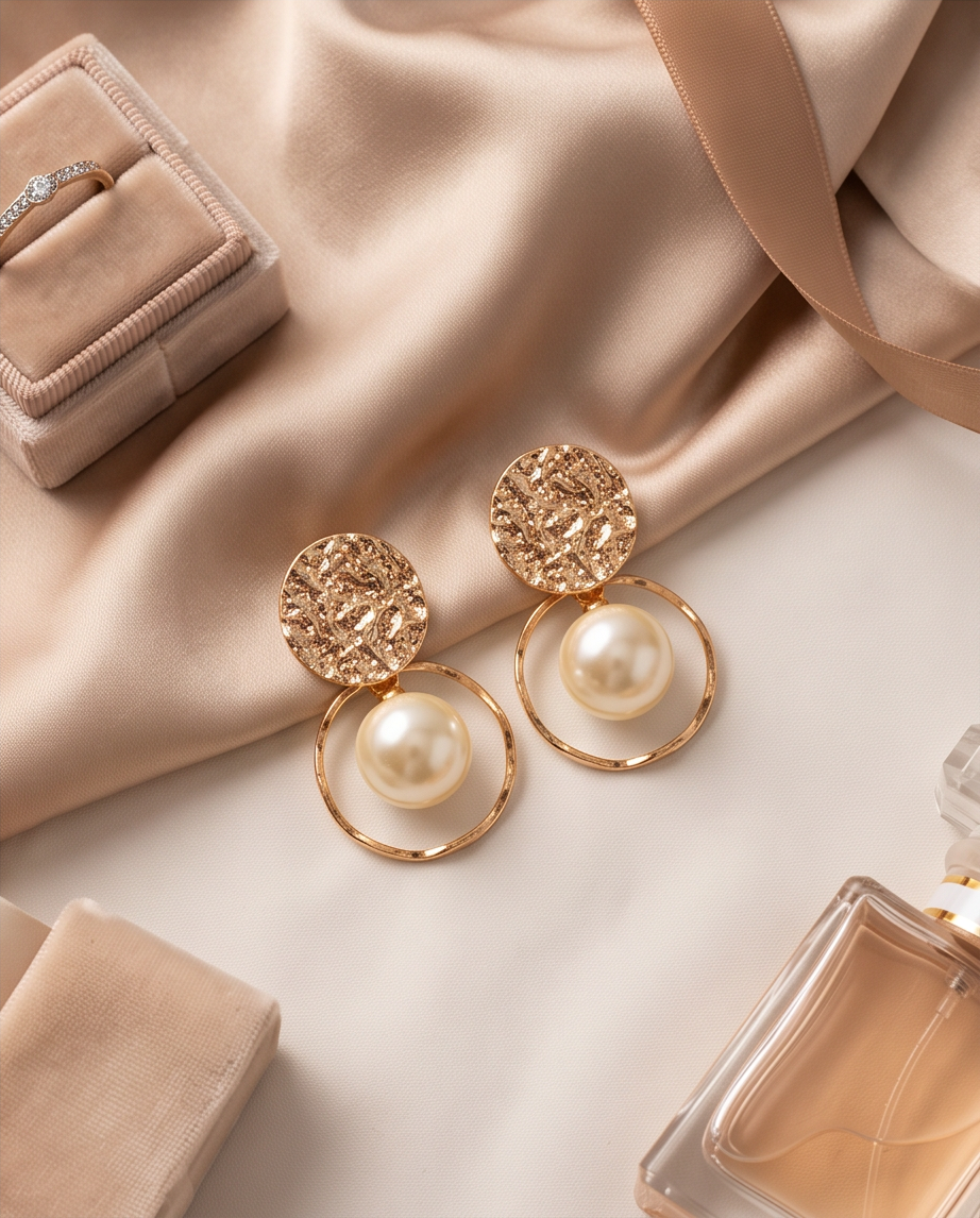 Melody Hammered Pearl Earrings