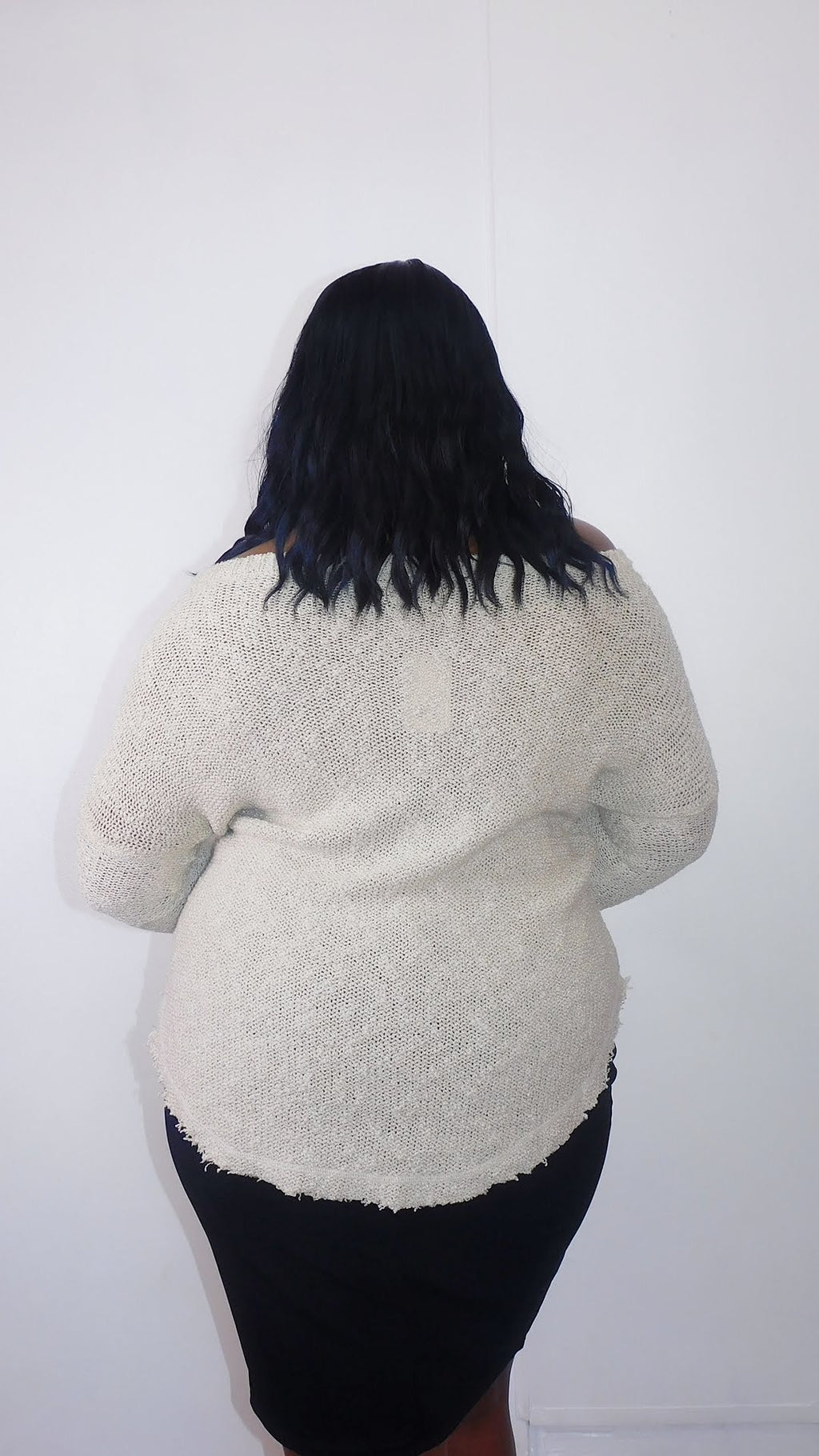 Plus Size Beige Raw Hem Sweater - 1027