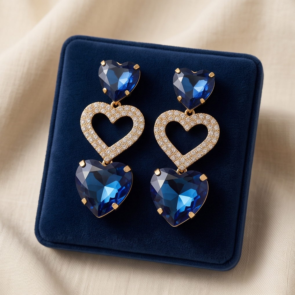 Blue Love Hearts Earrings