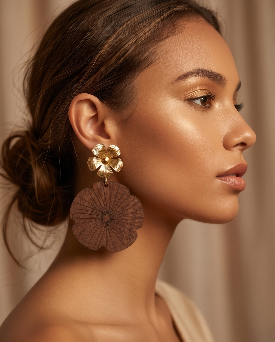 Gold Flower Pattern Earrings