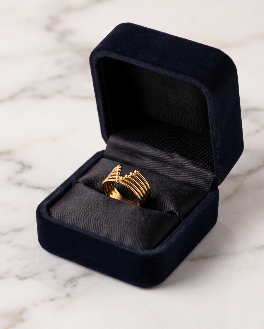 Stainless Steel Gold Pyramid Ring