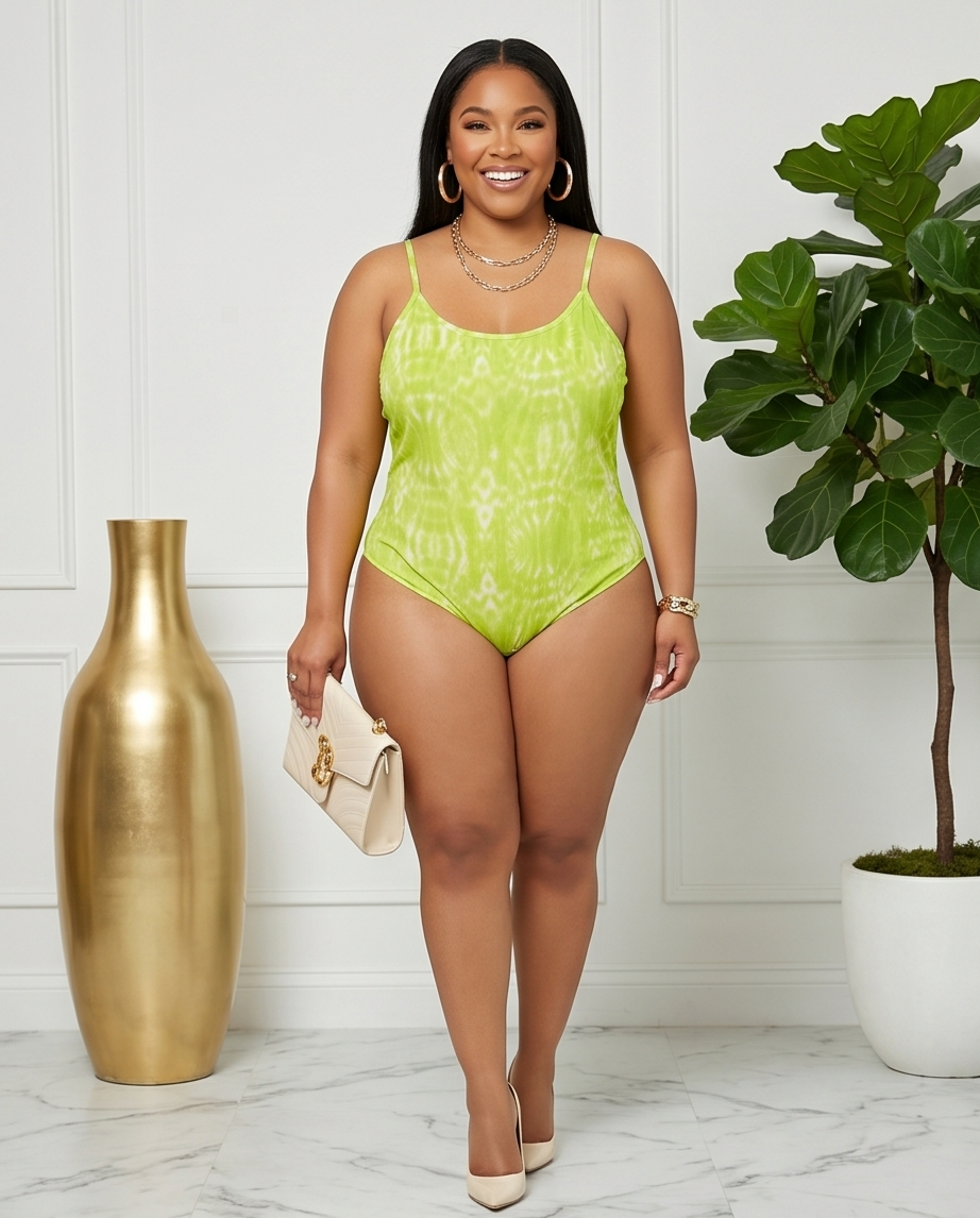 Plus Size Lime Green & White Bodysuit