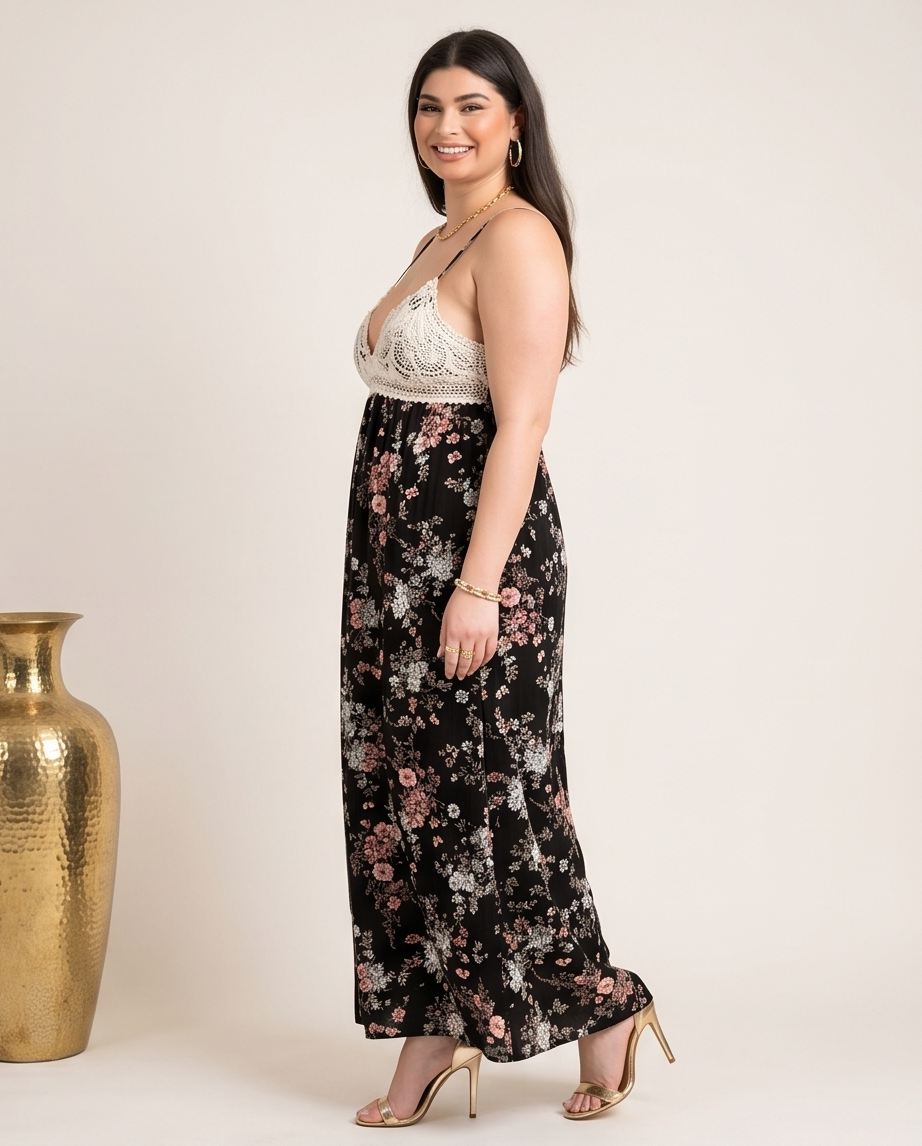 Plus Size Crochet Floral Maxi Dress